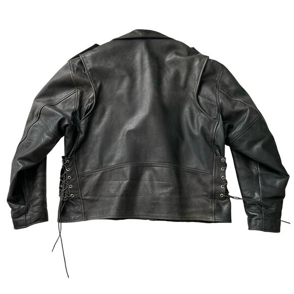 Echtes Leder VTG Biker Moto Belted Lined Distressed‎ Black Leather Jacket 52 XL - Picture 3 of 14